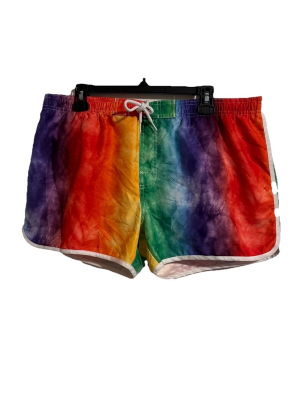 Trinity Rainbow Tie-Dye Athletic Shorts with White Trim